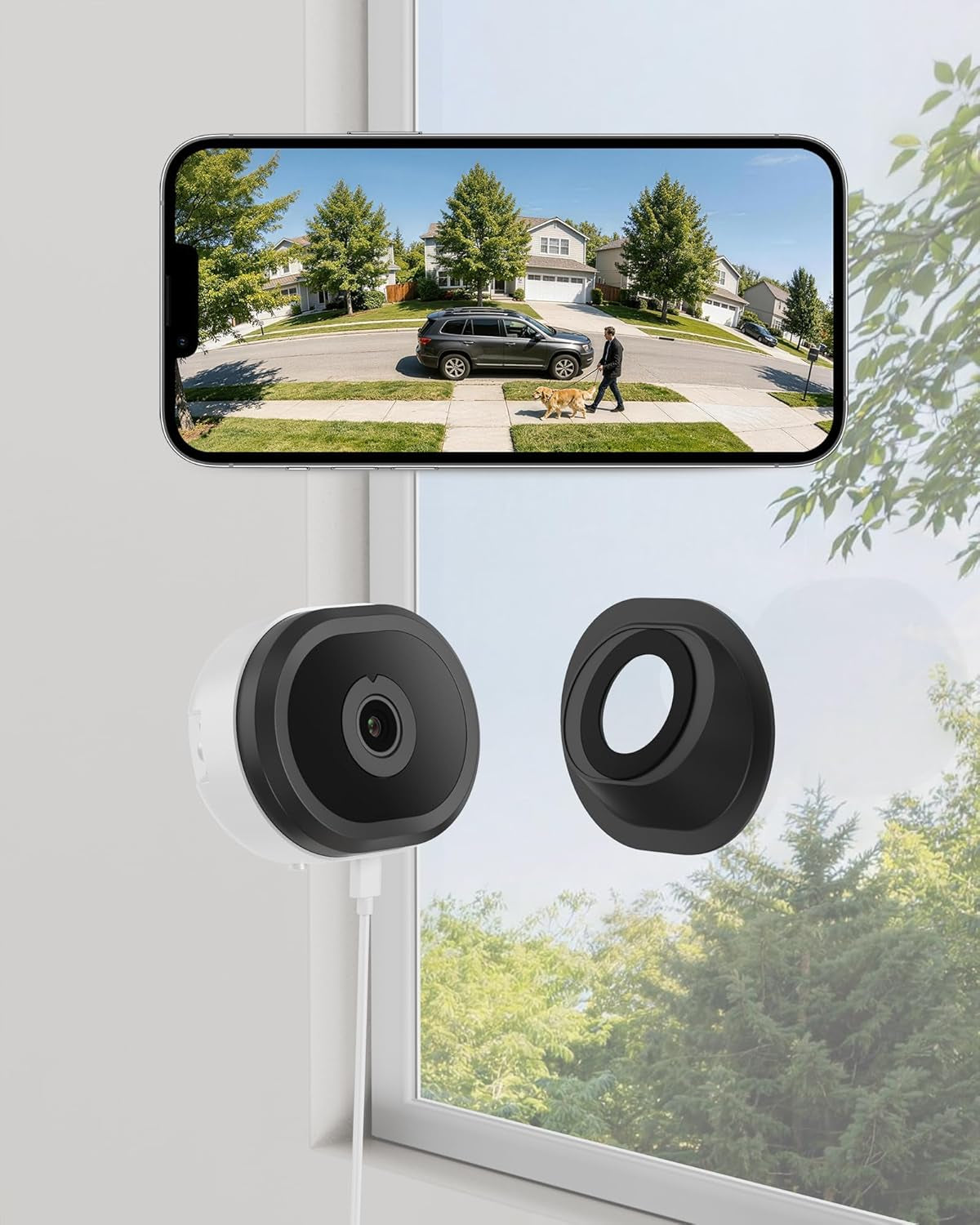 3MP 2K Magnetic Window Camera, Window Security Camera with AI Detection, 5G/2.4G Wifi Plug-In Indoor Camera for Home Security, Color Night Vision, Us-Only Cloud Storage, Adjustable Angle Mount