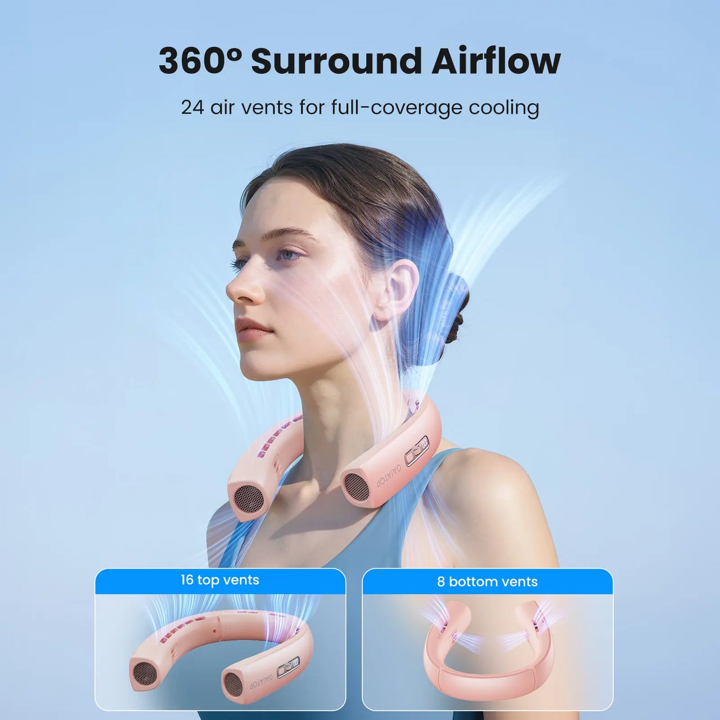 [1-100 Speed Turbo] GAIATOP Bladeless Neck Fan, 360° Surrounding Cooling Hands-Free Wearable Fan, Portable Travel Accessory for Stadium & Gym, Summer Cooling Gift Tiktokshopspringglowup Summerwins