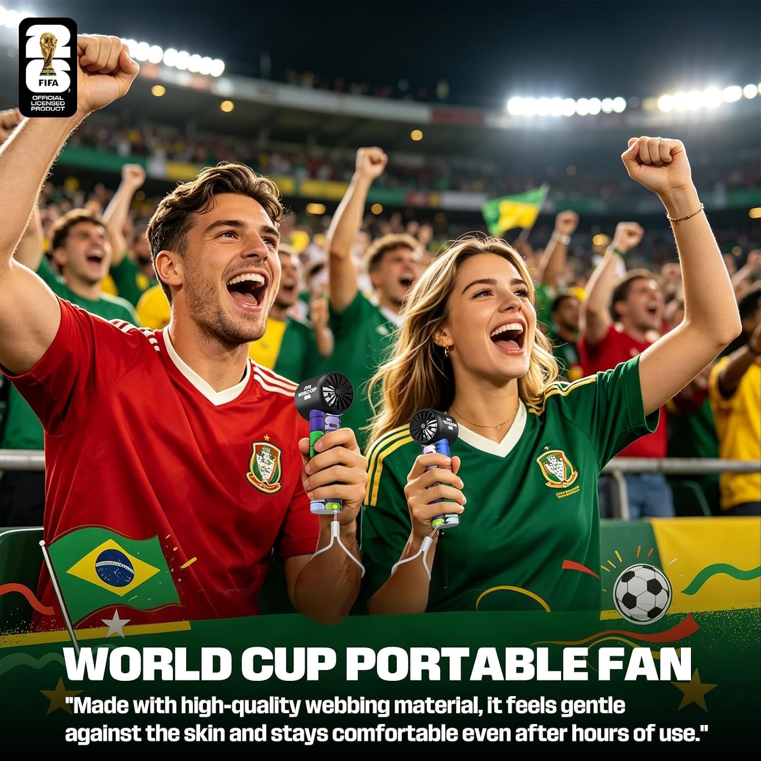 FIFA Portable Handheld Fan, 5-Speed Turbo Cooling Mini Fan, USB-C Rechargeable Personal Fan with LED Display, Pocket Size Handheld Fan for Stadium Game Day, Travel & Outdoor Gifts