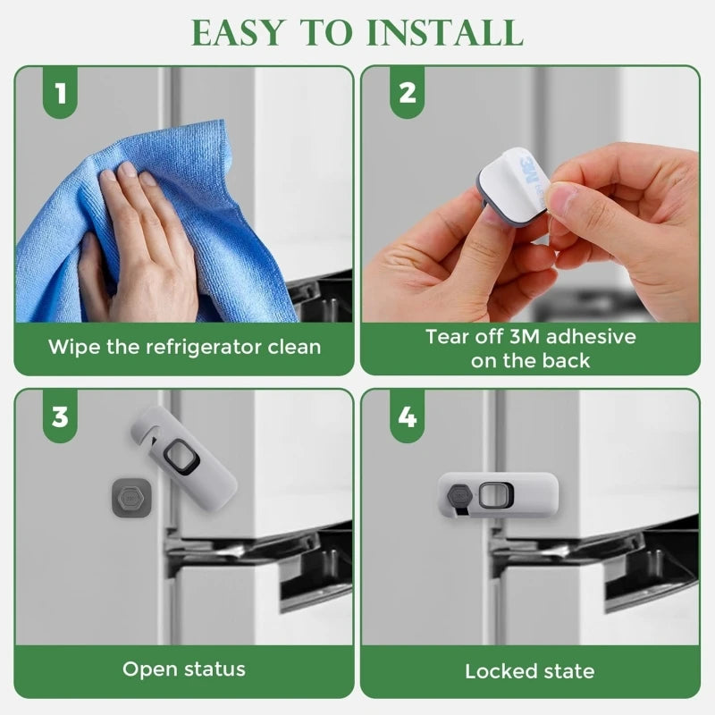 Child Proof Refrigerator Locks Cabinet Lock Fridge Locks for Kids Safety Baby Freezer Door Latches with Adhesive Tape