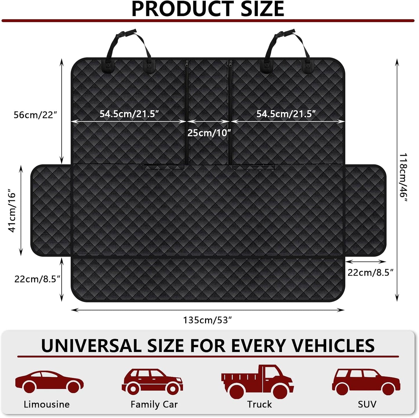Dog Car Seat Cover for Back Seat, Waterproof Back Seat Cover for Dogs, Scratchproof Bench Seat Cover, Backseat Protector Fits Middle Armrest, Portable Dog Hammock, Suitable for Cars Suvs Trucks