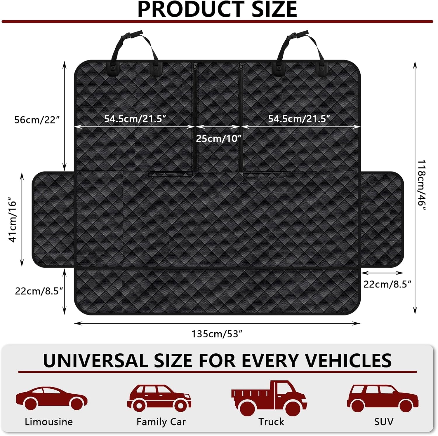 Dog Car Seat Cover for Back Seat, Waterproof Back Seat Cover for Dogs, Scratchproof Bench Seat Cover, Backseat Protector Fits Middle Armrest, Portable Dog Hammock, Suitable for Cars Suvs Trucks