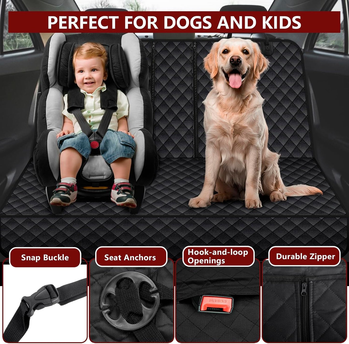 Dog Car Seat Cover for Back Seat, Waterproof Back Seat Cover for Dogs, Scratchproof Bench Seat Cover, Backseat Protector Fits Middle Armrest, Portable Dog Hammock, Suitable for Cars Suvs Trucks