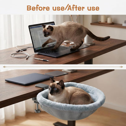 Cat Desk Bed -,One-Click Folding,Soft Synthetic Rabbit Fur Double-Sided Removable and Machine Washable Supports up to 66Lb,Fits Gaming Desks & Home Office 18"X18" (Smog Gray)