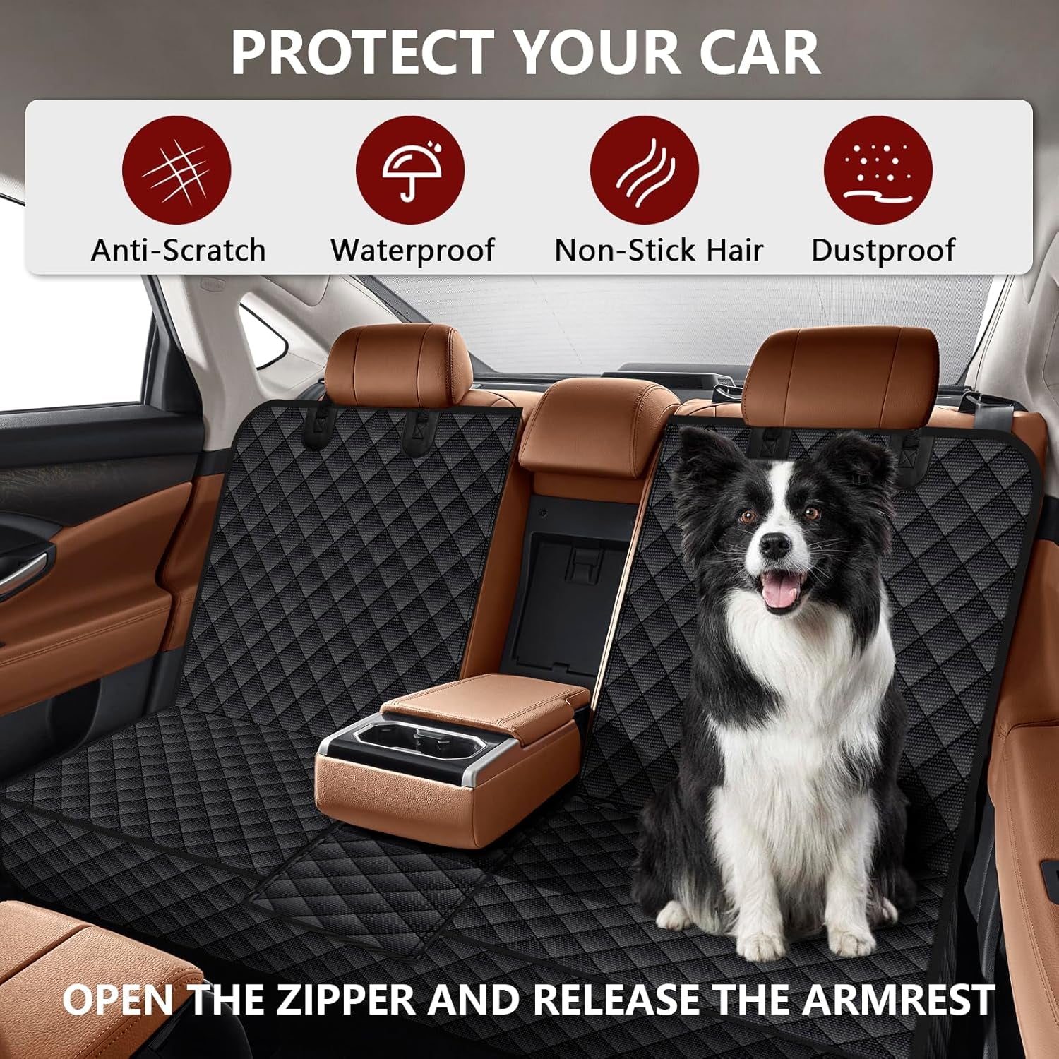 Dog Car Seat Cover for Back Seat, Waterproof Back Seat Cover for Dogs, Scratchproof Bench Seat Cover, Backseat Protector Fits Middle Armrest, Portable Dog Hammock, Suitable for Cars Suvs Trucks
