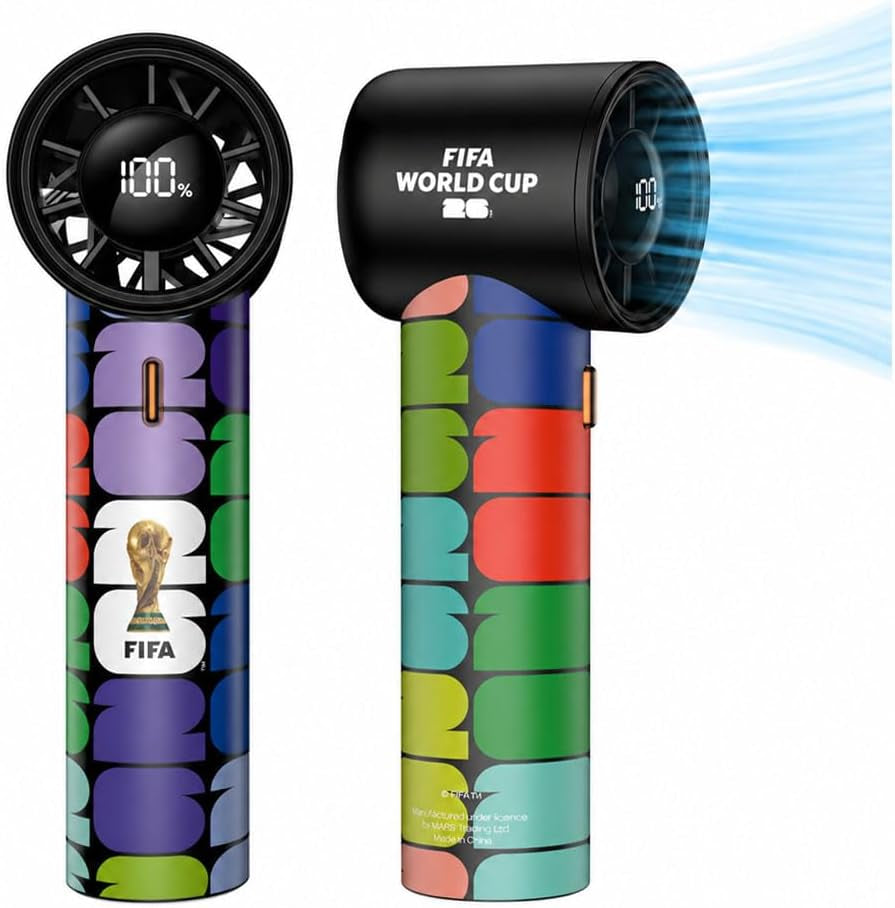 FIFA Portable Handheld Fan, 5-Speed Turbo Cooling Mini Fan, USB-C Rechargeable Personal Fan with LED Display, Pocket Size Handheld Fan for Stadium Game Day, Travel & Outdoor Gifts