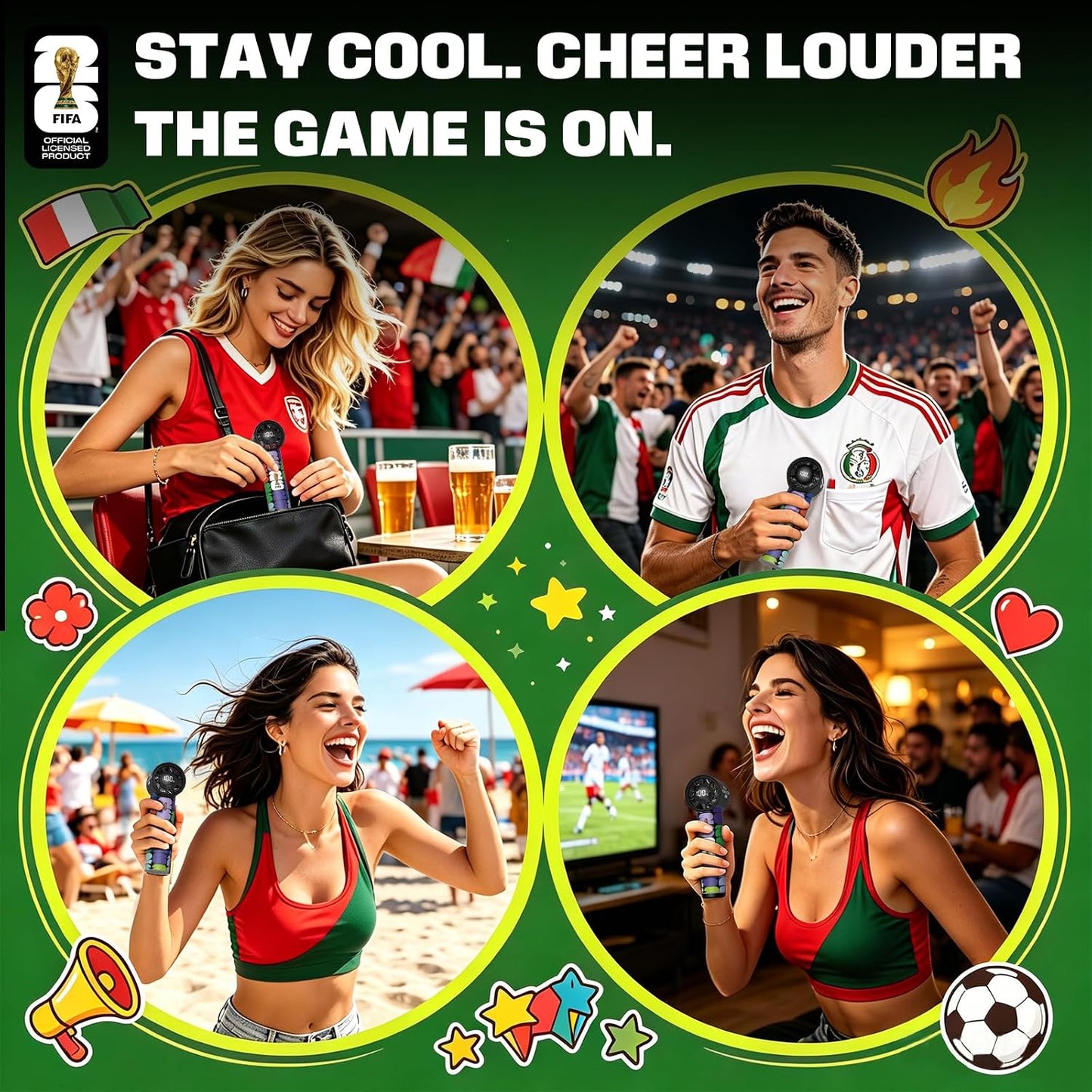 FIFA Portable Handheld Fan, 5-Speed Turbo Cooling Mini Fan, USB-C Rechargeable Personal Fan with LED Display, Pocket Size Handheld Fan for Stadium Game Day, Travel & Outdoor Gifts