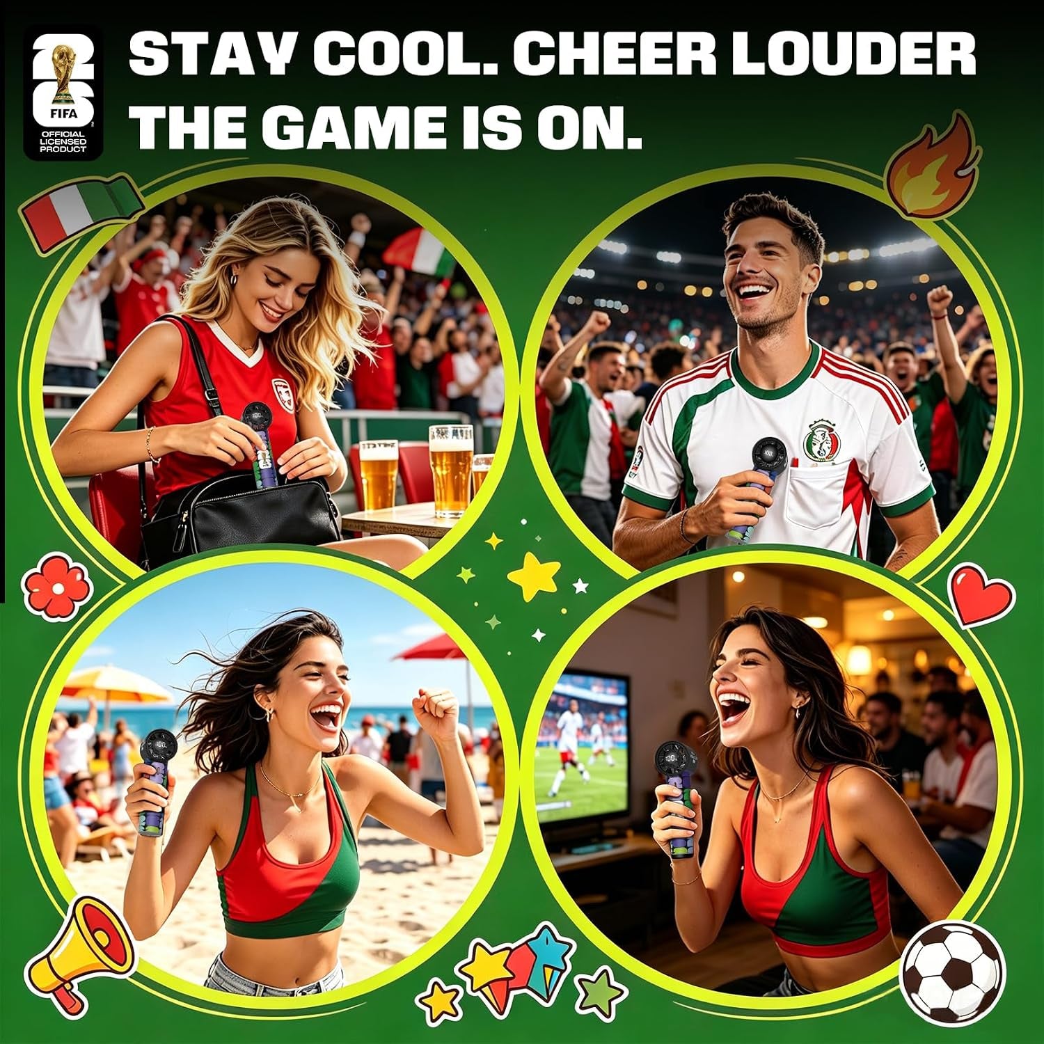 FIFA Portable Handheld Fan, 5-Speed Turbo Cooling Mini Fan, USB-C Rechargeable Personal Fan with LED Display, Pocket Size Handheld Fan for Stadium Game Day, Travel & Outdoor Gifts